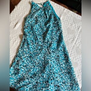 Turquoise crepe print halter dress Ann Taylor 12